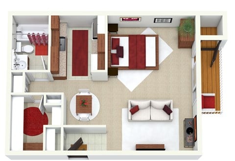 Floor plan for studio, 1 bath, 540 sqft